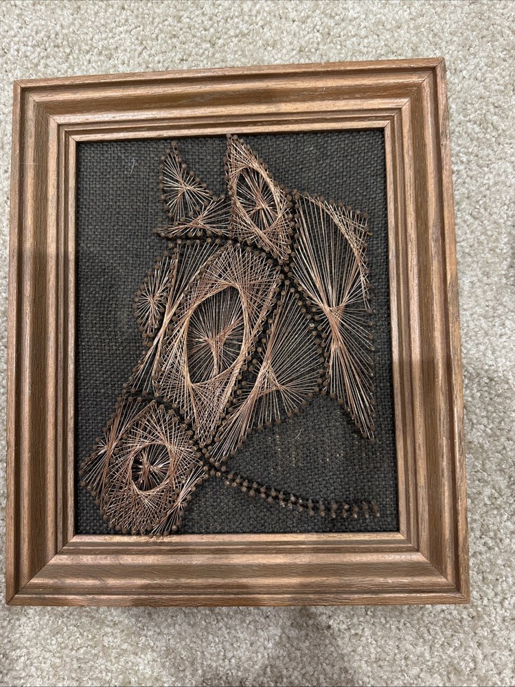 Vintage Horse Head Art Copper Wire Nail Canvas Wall Decor Country Equestrian