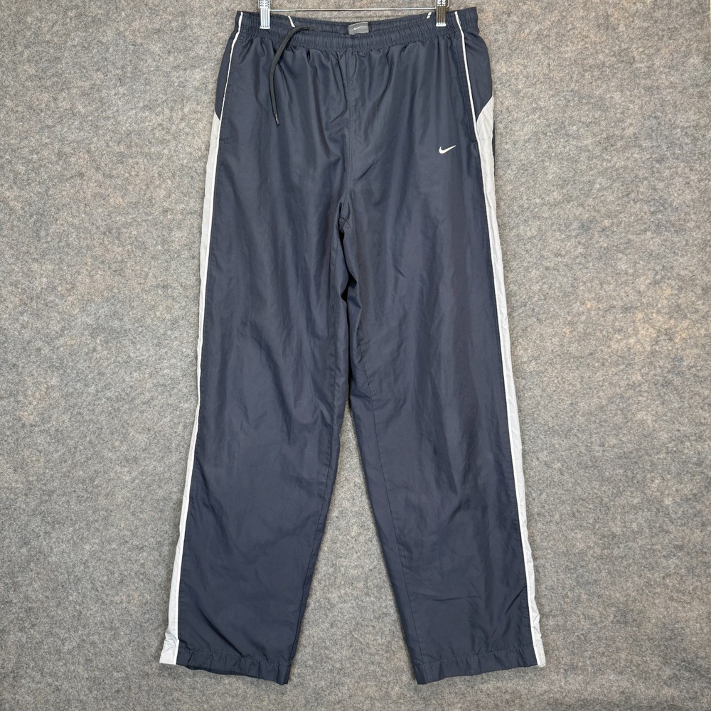 VTG Nike Track Pants Mens Medium Lined Blue Stripe Ankle Zip Windbreaker Y2K