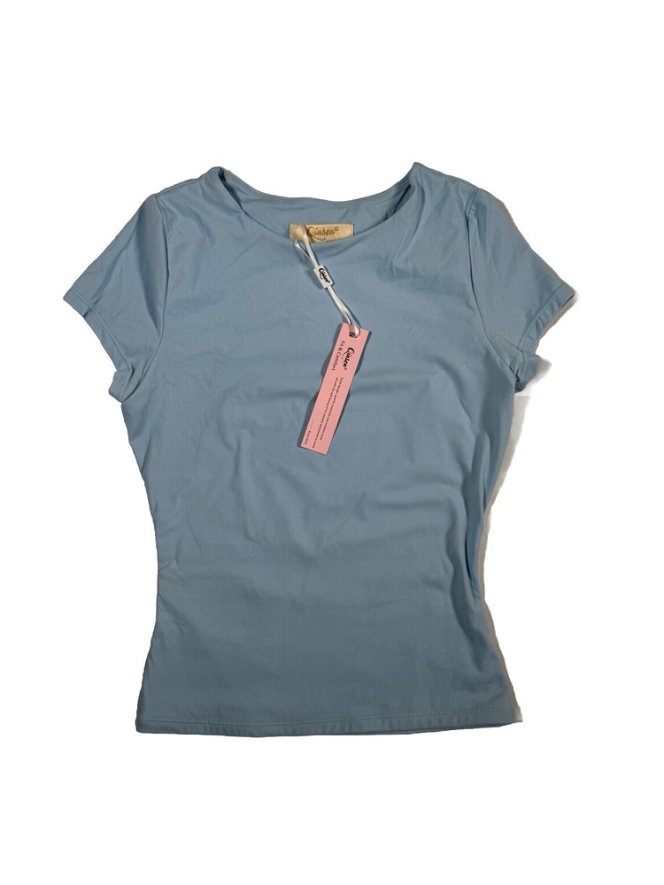 QINSEN Women's Crew Neck Short Sleeve Tees Double Lined Slim Fit T Shirt Basic S