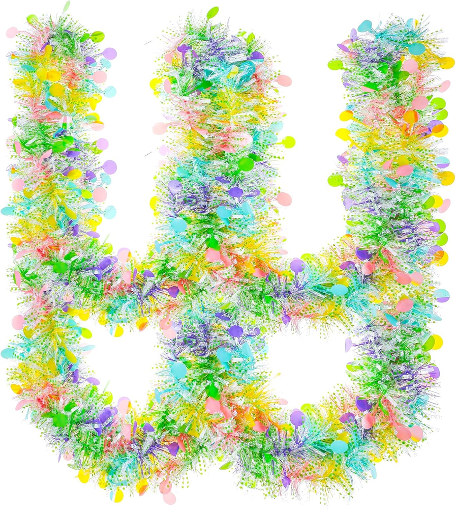 33Ft Easter Tinsel Garland with Confetti Colorful Metallic Tinsel Twist Garland