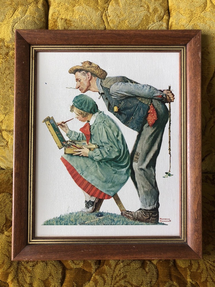 Father Observes Artist Norman Rockwell Print Vtg Repro Framed