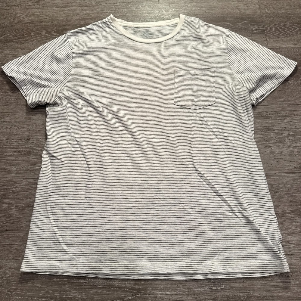 J Crew Shirt Mens Gray XL Stripe Short Sleeve Crew Neck Knit Goods 100% Cotton