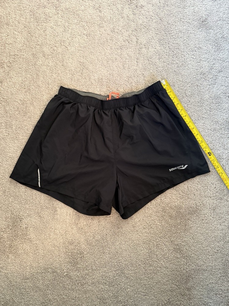 Saucony Running Shorts Mens Large Black Lined 4” Inseam Athletic Gym Training