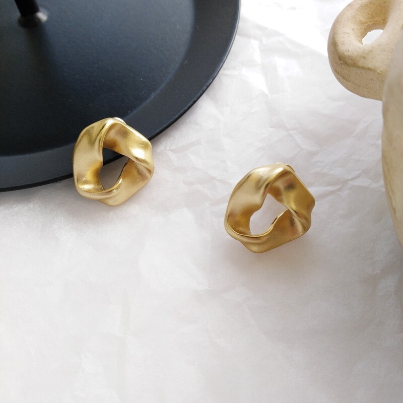 Gold Twisted Loop Earrings Minimalist S925 Silver Post AU for Women-image