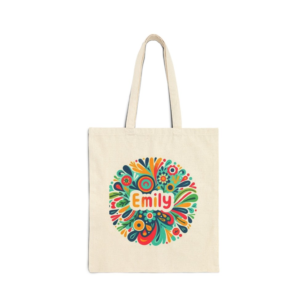 Personalized EMILY Cotton Canvas Tote Bag with Bright Whimsical Design, Perfect Gift