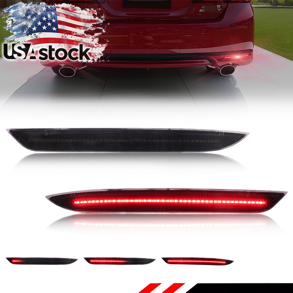Smoked Rear Bumper Reflector LED Tail Brake Signal Lights For 16-17 Honda Accord