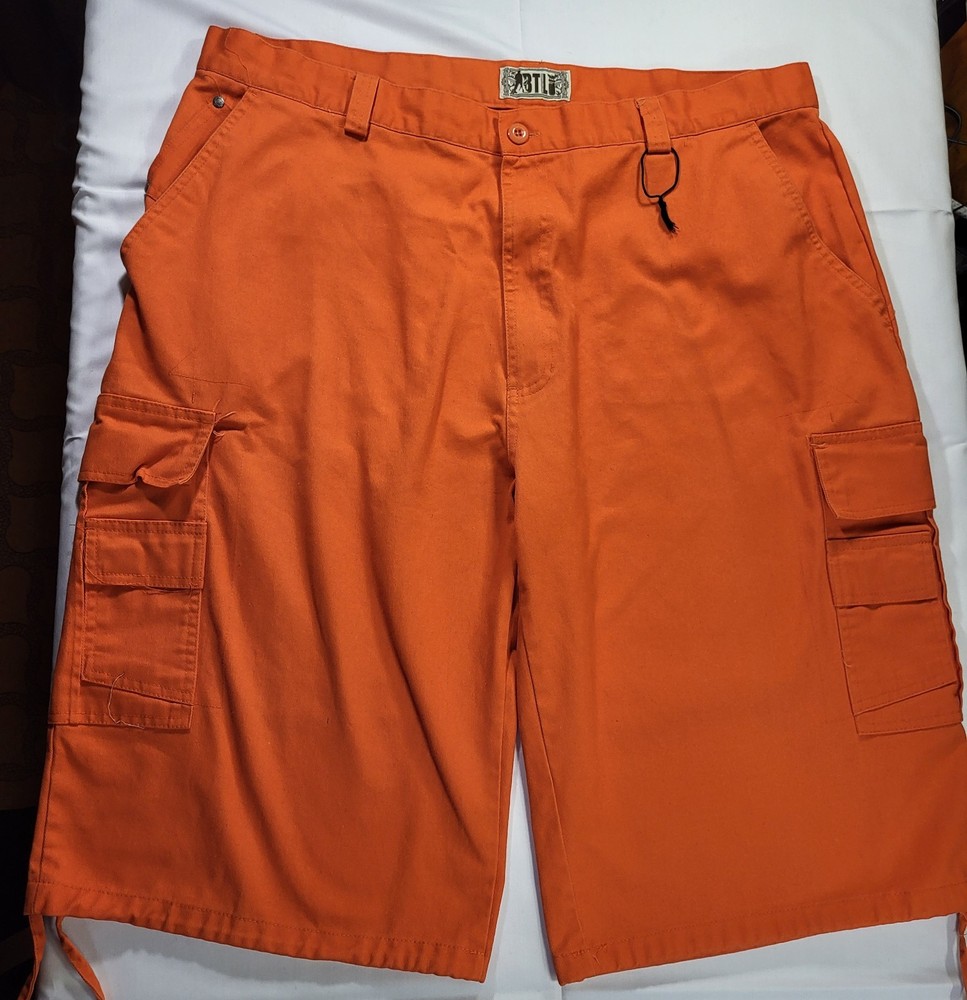 BTL Urban Wear Mens Cargo Shorts Size 42 Orange Heavy Cotton Blend Loose Fit