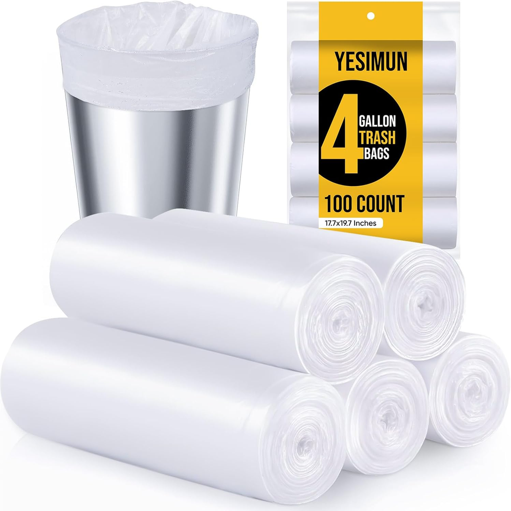 Small Trash Bags 4 Gallon - 100 Count 4 Gallon Trash Bag, White Small Garbage Ba