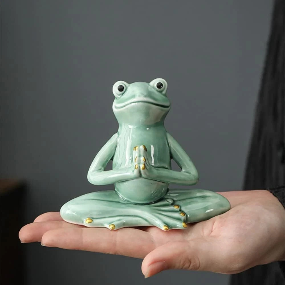 Ceramic Zen Frog Decor, Yoga Pose Meditation Staute for...