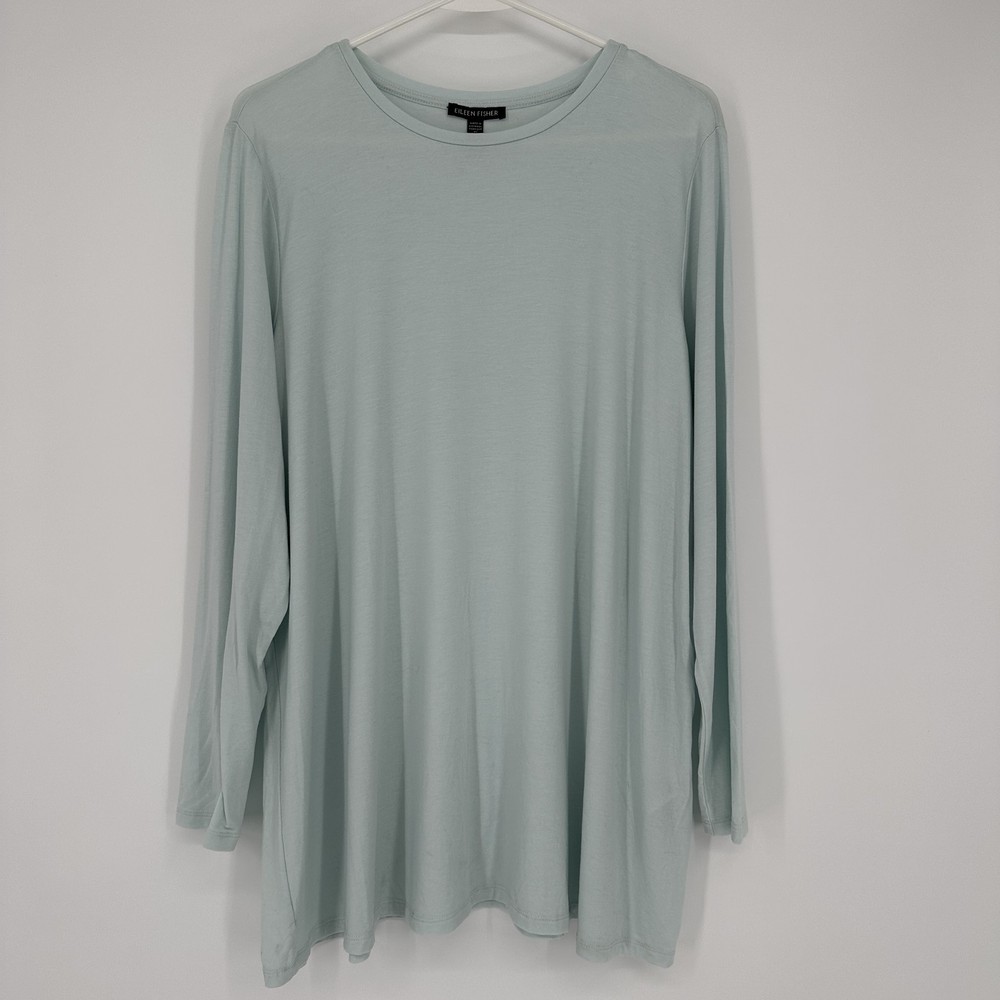 Eileen Fisher Shirt Womens Large Long Sleeve TENCEL Lyocell Stretch Tunic Top
