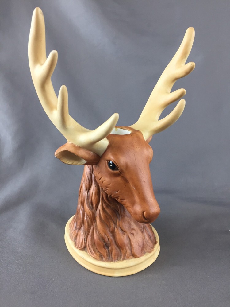 Vintage Porcelain Deer Stag with Antlers Head Taper Candlestick Holder