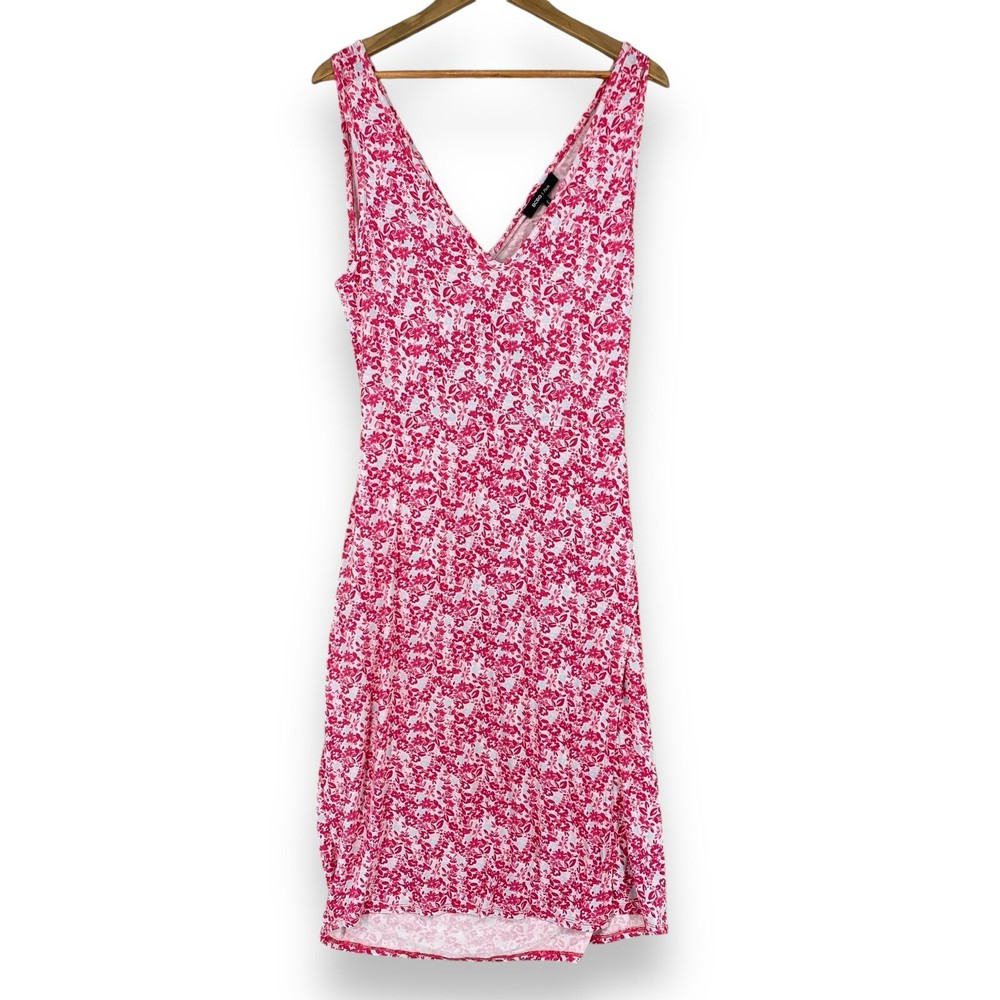 BCBG Paris Dress Womens XL Pink Wrap Open Back V-Neck V-Back Floral Casual