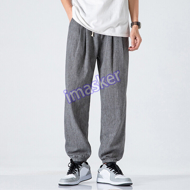 Men's Linen Blend Elastic Waist Jogger Pants Tapered Loose Fit