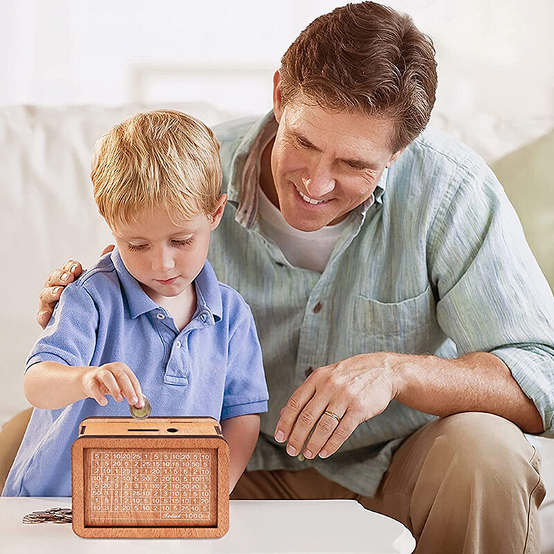 RM Money Box Piggy Bank Wood Money Bank, Reusable Money Box With Saving Goal