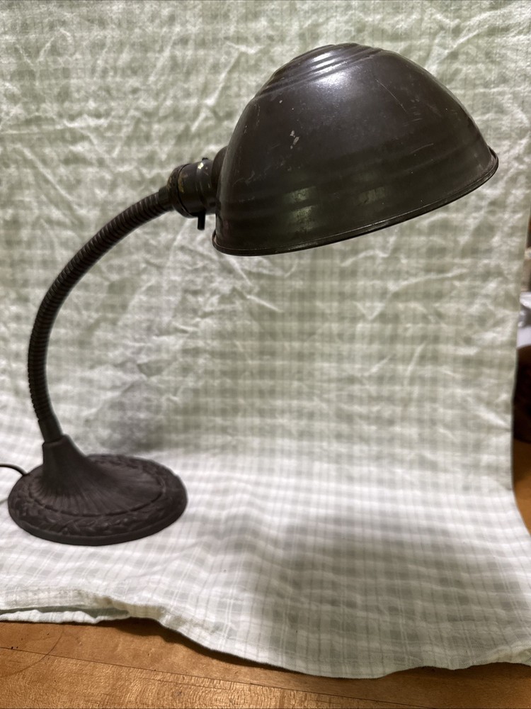 Vintage Eagle Gooseneck Art Deco MCM Desk Lamp Cast Iron Base Tested Industrial