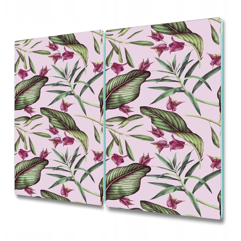 Glass Worktop Saver Pink Tropical Flowers Exotic Leaves Exotic art 2x30x52