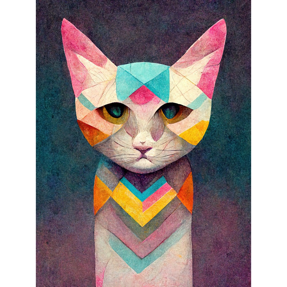 Geometric Multicoloured Pastel Cat Painting Huge Wall Art Poster Print Giant