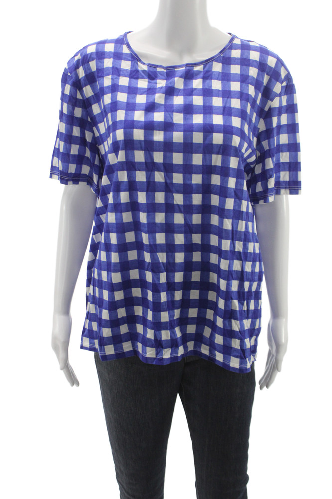 Weekend Max Mara Womens Blue Gingham T-Shirt Short Sleeve Round Neck Size XLFree Shipping in US $100+ Orders | $6.95 Orders Below