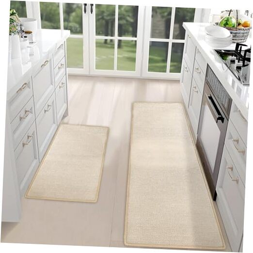 2Pcs Non-Slip Cushioned Anti-Fatigue Kitchen Rugs in Beige