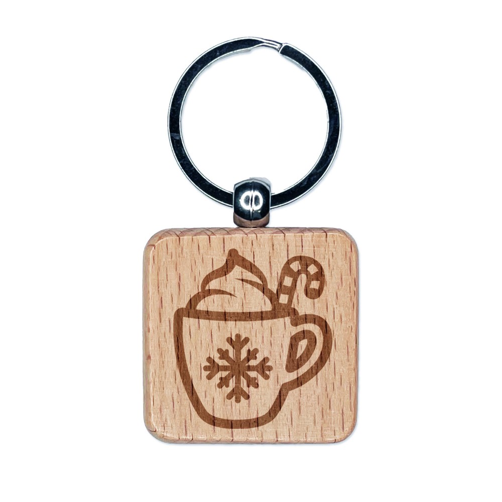 Festive Hot Cocoa Engraved Wood Keychain Holiday Gift