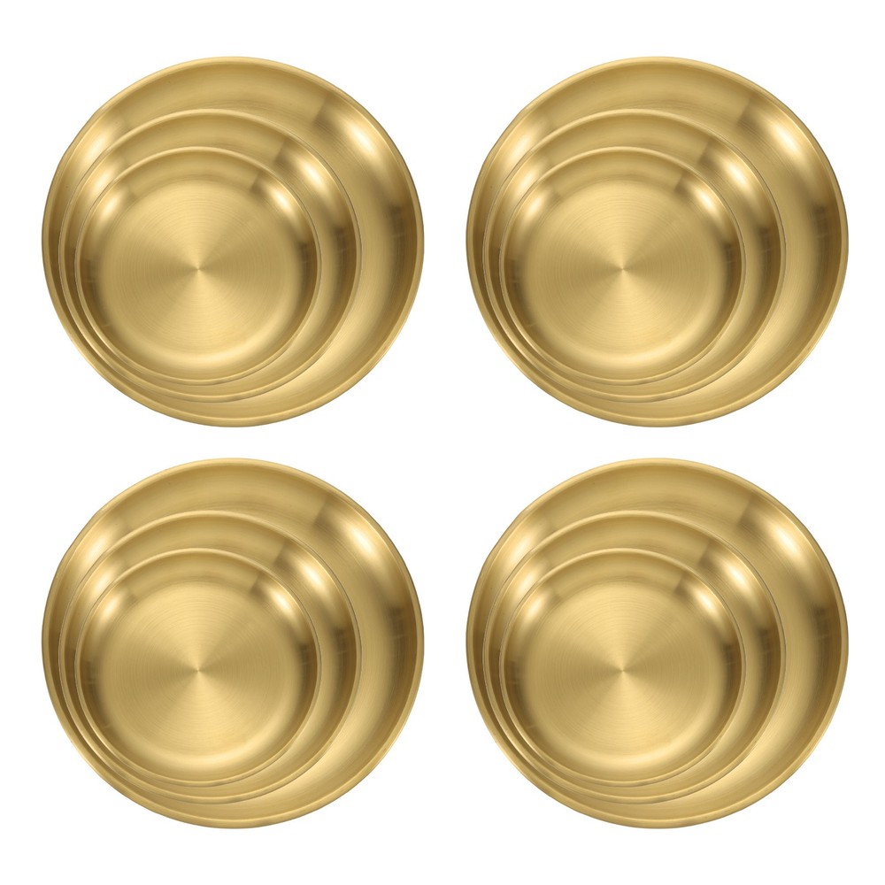 12Pcs Stainless Steel Dinner Plates, 3 Size Round Serving Plate Dishes, Gold