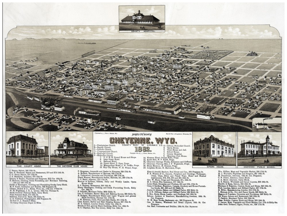 Decor B & W Poster. Fine Graphic Art. Cheyenne WYO view 1882. Wall Design 1269