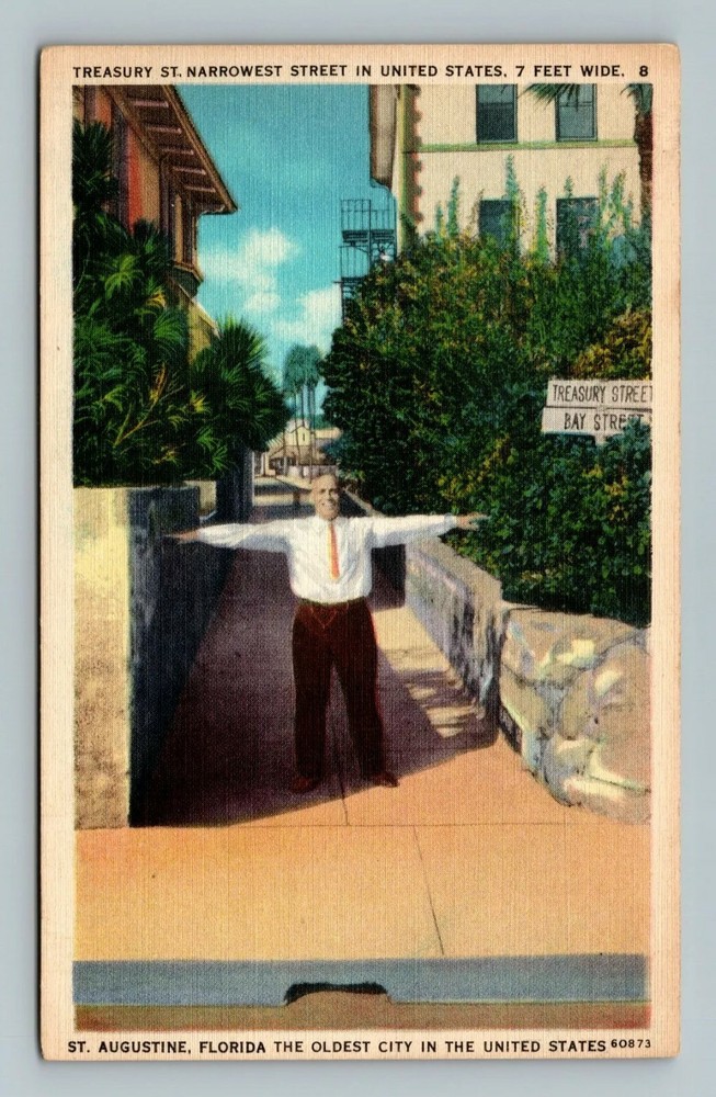 TREASURY STREET St Augustine FL Narrowest Street in US Florida Postcard