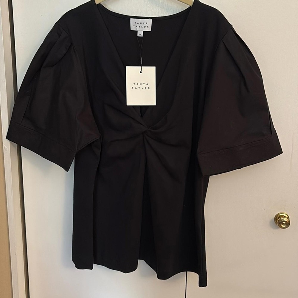 Tanya Taylor Black Stretch Knit Top Size 2X Plus Size Flowy Fit
