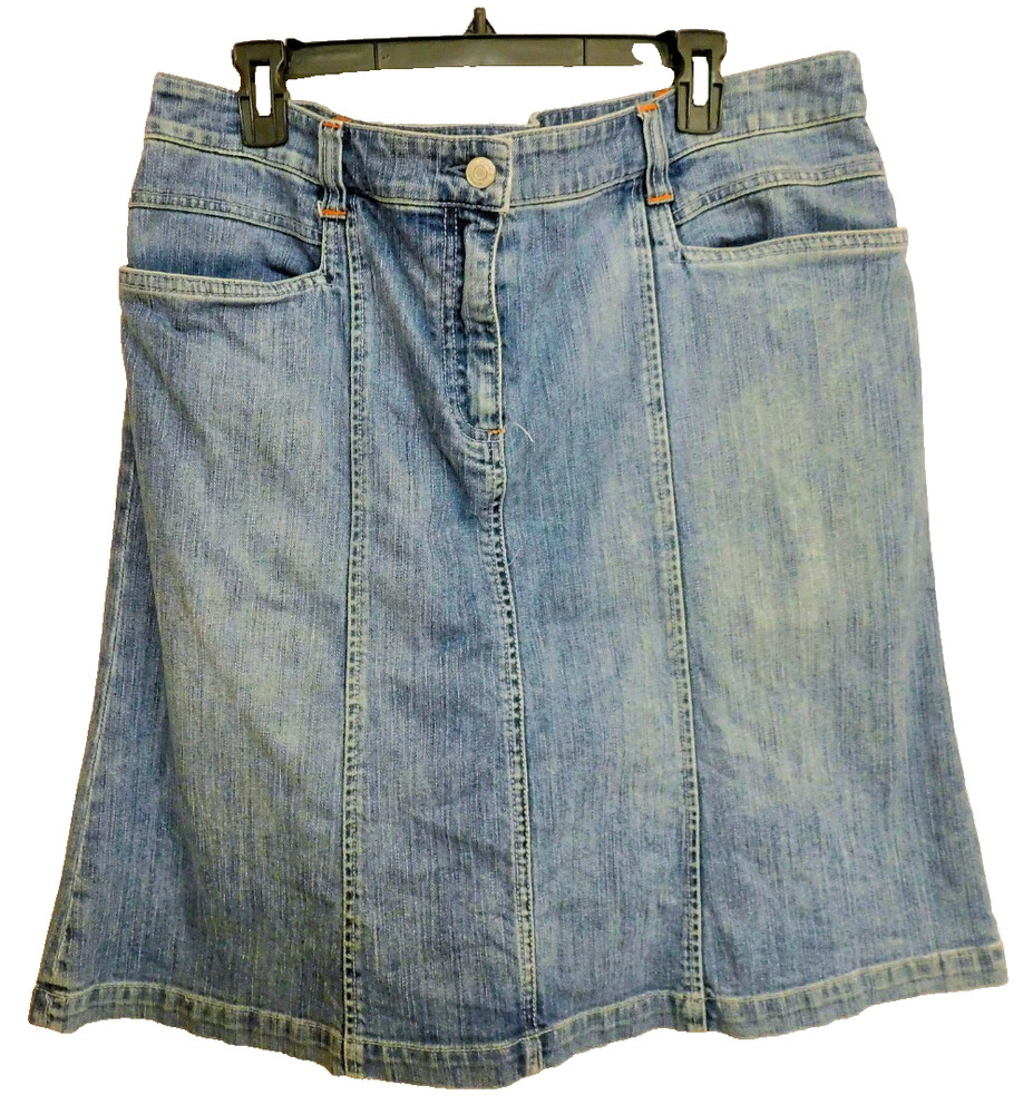 New York  & Company 1990's Distressed Denim Blue Jean  Knee Length Skirt Size 16