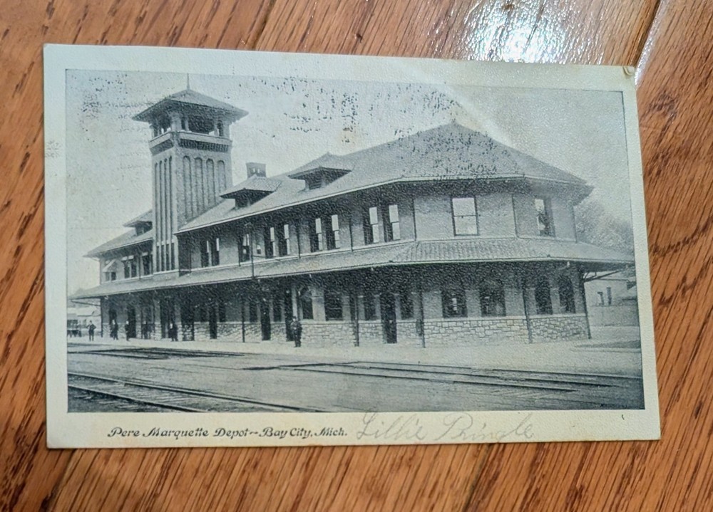 Pere Marquette Depot, Bay City Michigan Posted 1907 Postcard