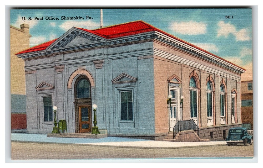 Vintage Linen Postcard U.S. Post Office Shamokin PA 1940s