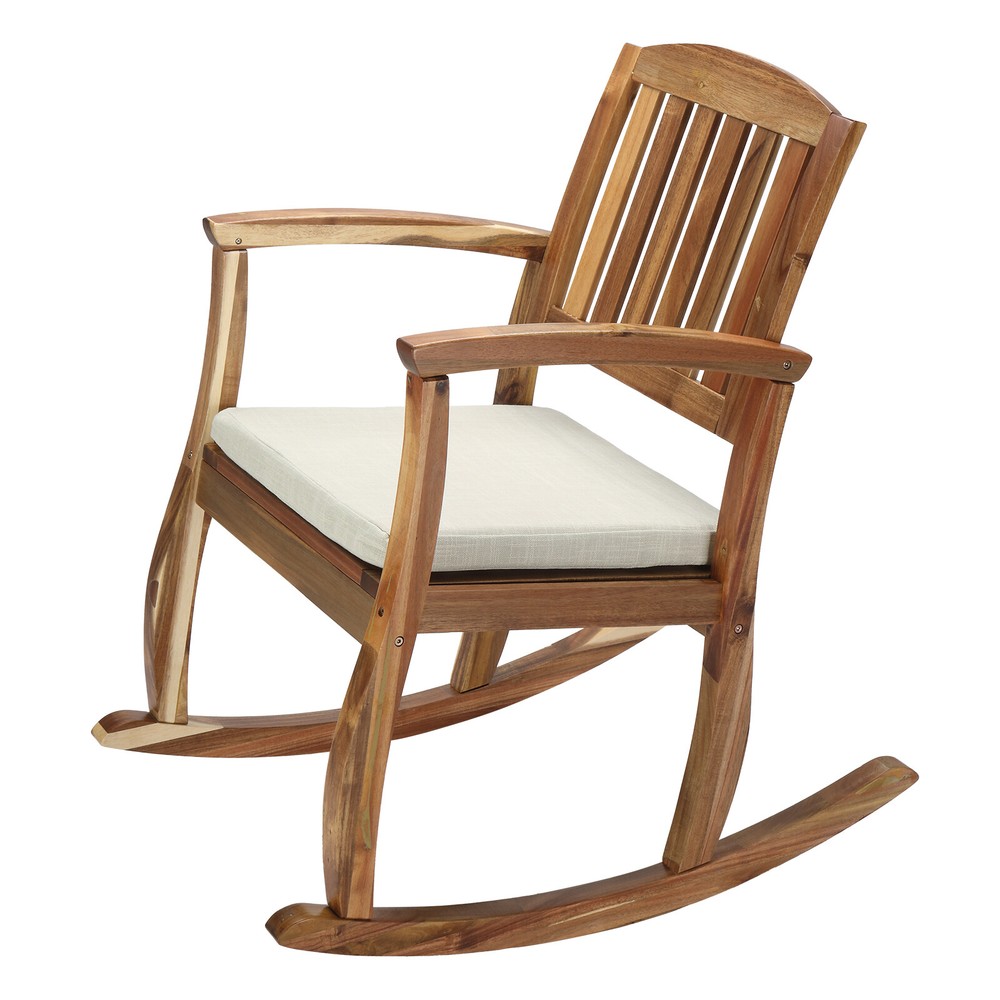 Acacia Wood Rocking Chair with Cushion for Outdoor Balcony Porch Patio Backyard in Natural Finish-image