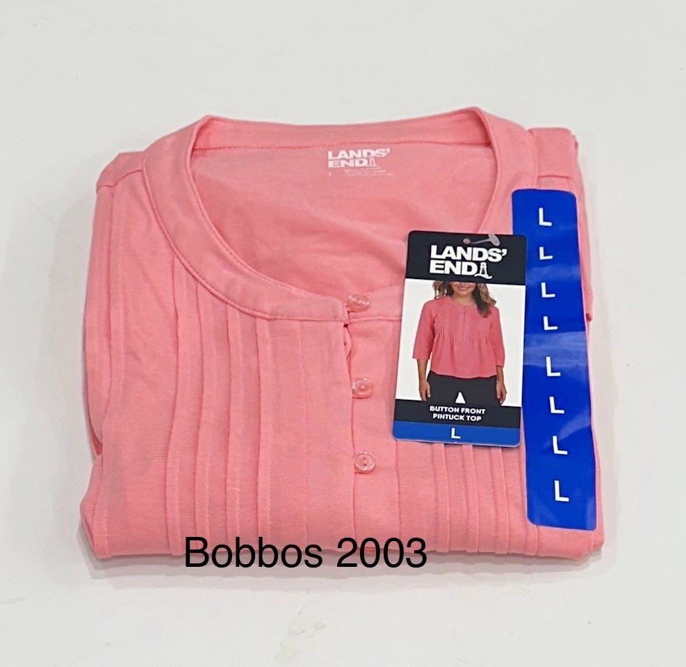 Lands' End Women's Button Front Pintuck Top, Pink, Size L