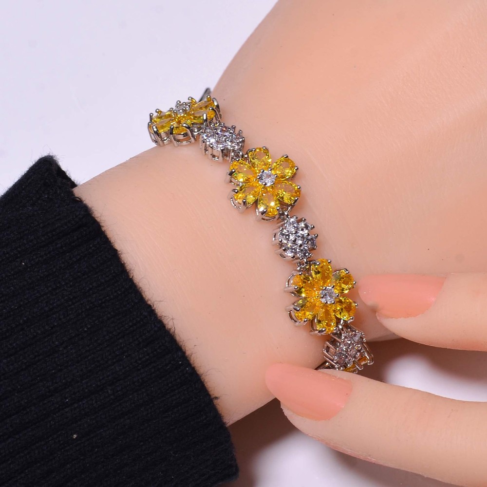 Yellow Sapphire & CZ Simulated 925 Sterling Silver Tennis Bracelet 7.99