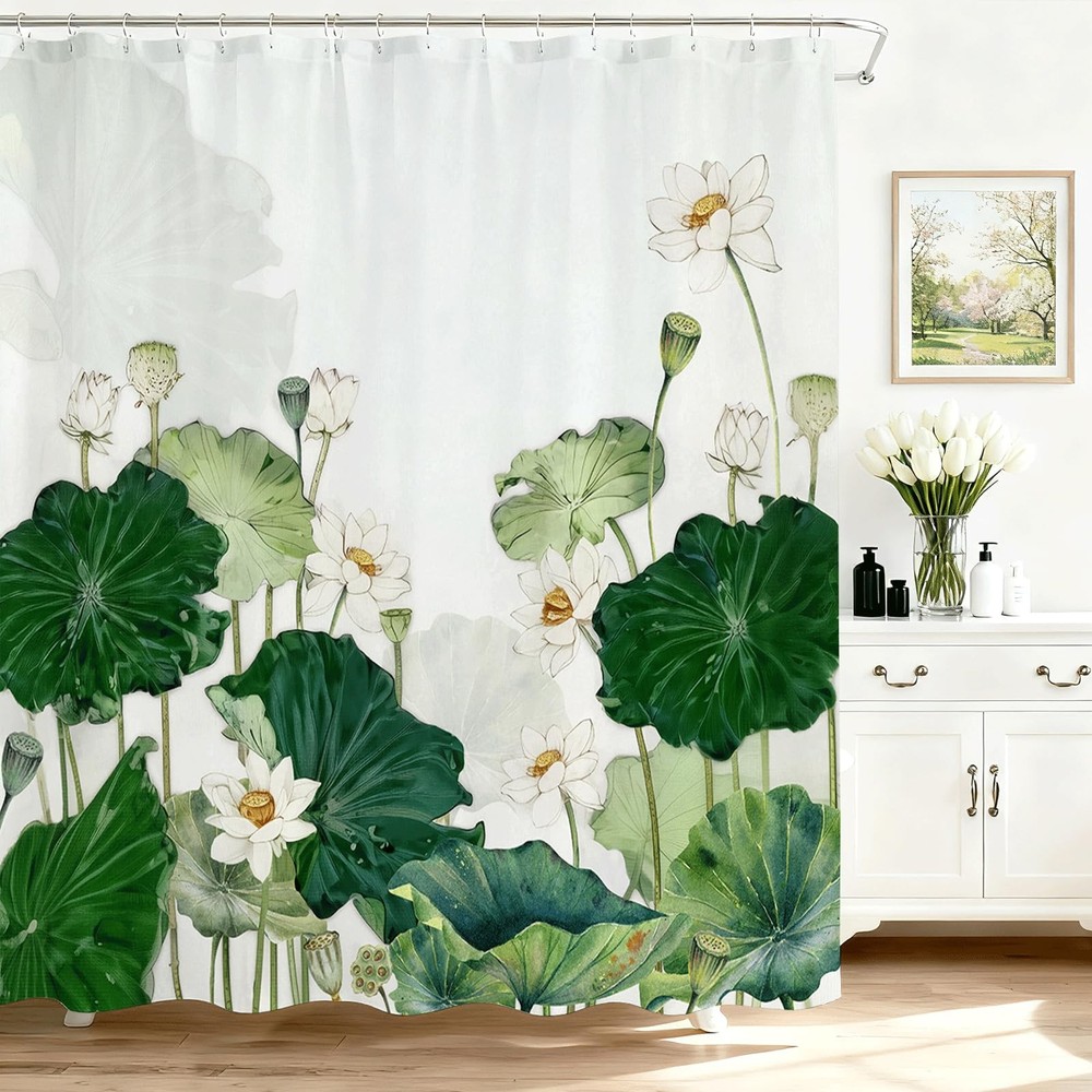 Floral Shower Curtain for Bathroom Green floral 2 72