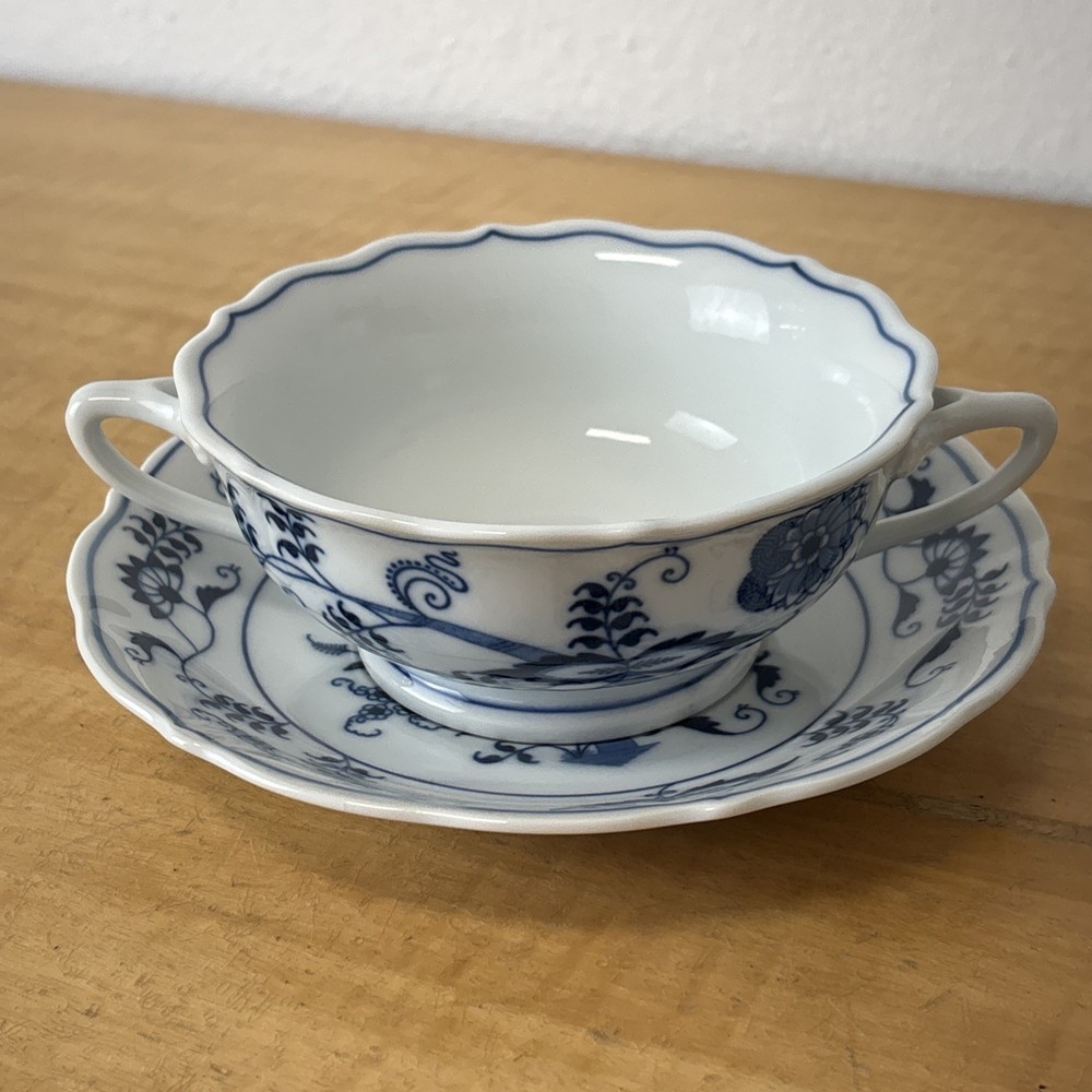 Rare Blue Danube Soup Bowl w/ Handles and Saucer / Underplate