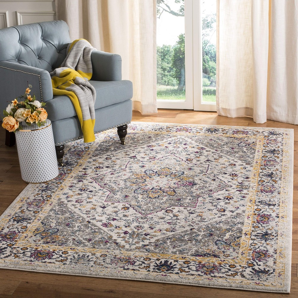 Evoke Collection 4x6 Ivory Grey Oriental Medallion Distressed Non-Slip Rug EVK288A