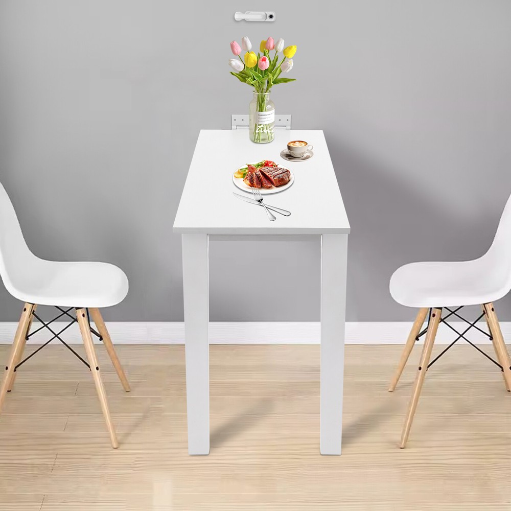 White Wood Folding Dining Table L-Shape Modern Wall Mounted Foldable Table New