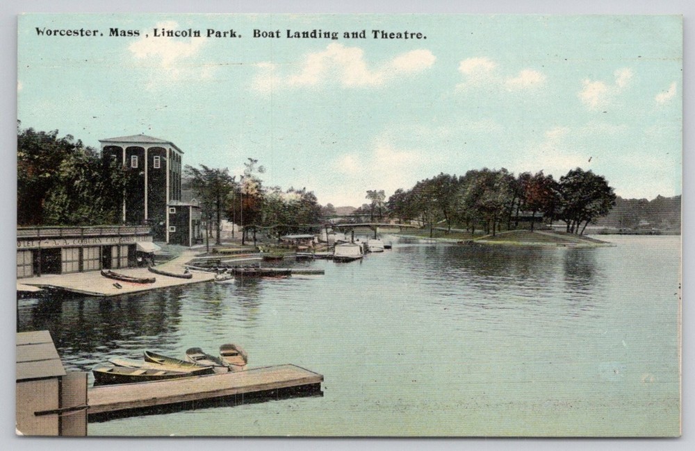 Worcester, MA Lincoln Park Boat Landing & Theatre Postcard c.1910