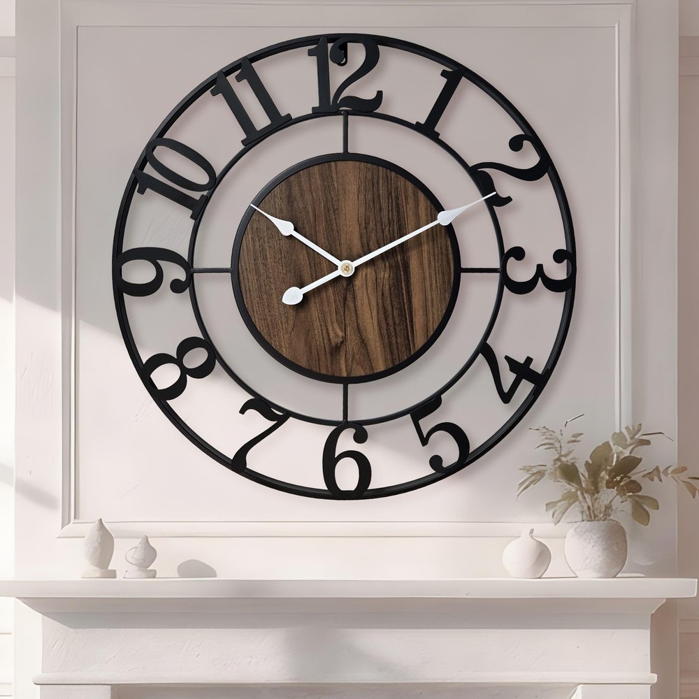 Large Metal Wall Clock, 20 Inch Retro Decorative Silent, Non Ticking, Battery...