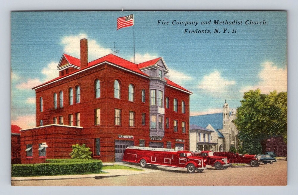 Fredonia NY-New York, Fire Company And Methodist Church, Vintage Postcard