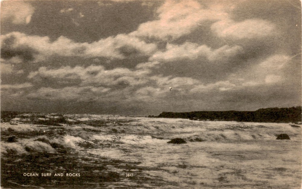 OCEAN SURF, ROCKS, AMERICAN ART POST CARD CO., BROOKLINE, Postcard