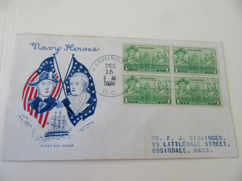 Patriotic Navy Heroes 1c Stamp 1937 Fdc Sc#790 [CV $8+] Grimsland Cachet Cover