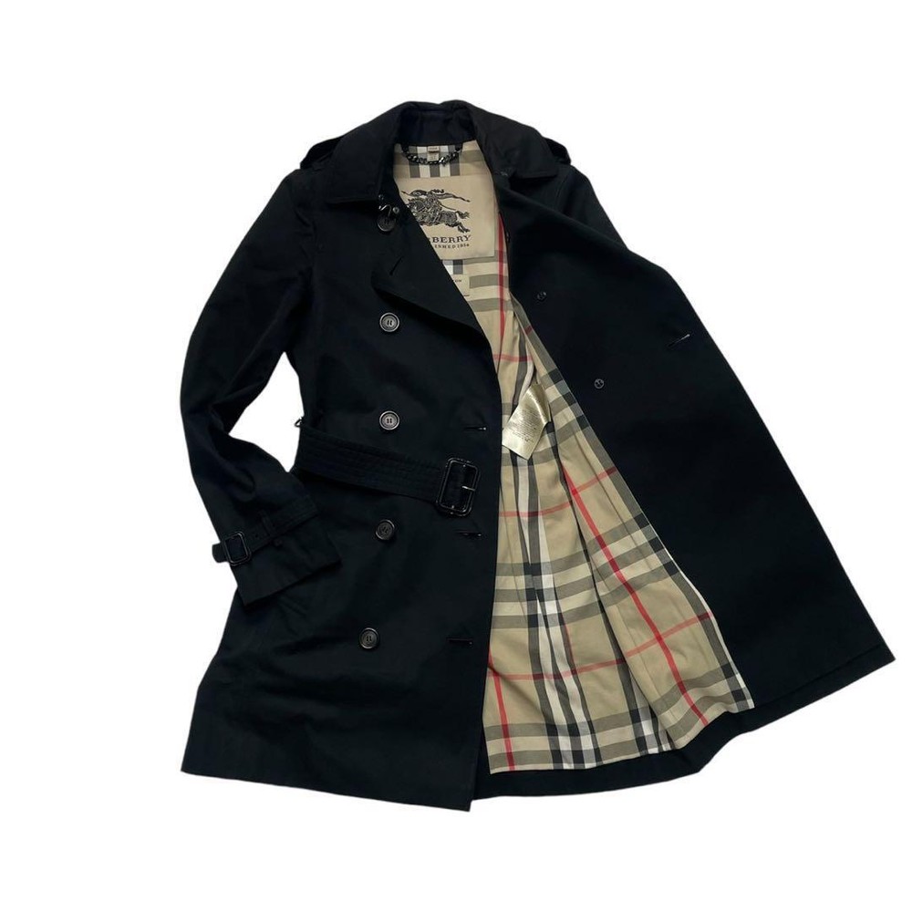 Burberry Kensington Trench Coat Black Burberry Check Size M Used Excellent Japan