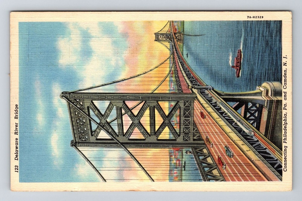 Camden NJ-New Jersey, Delaware River Bridge, Vintage Postcard