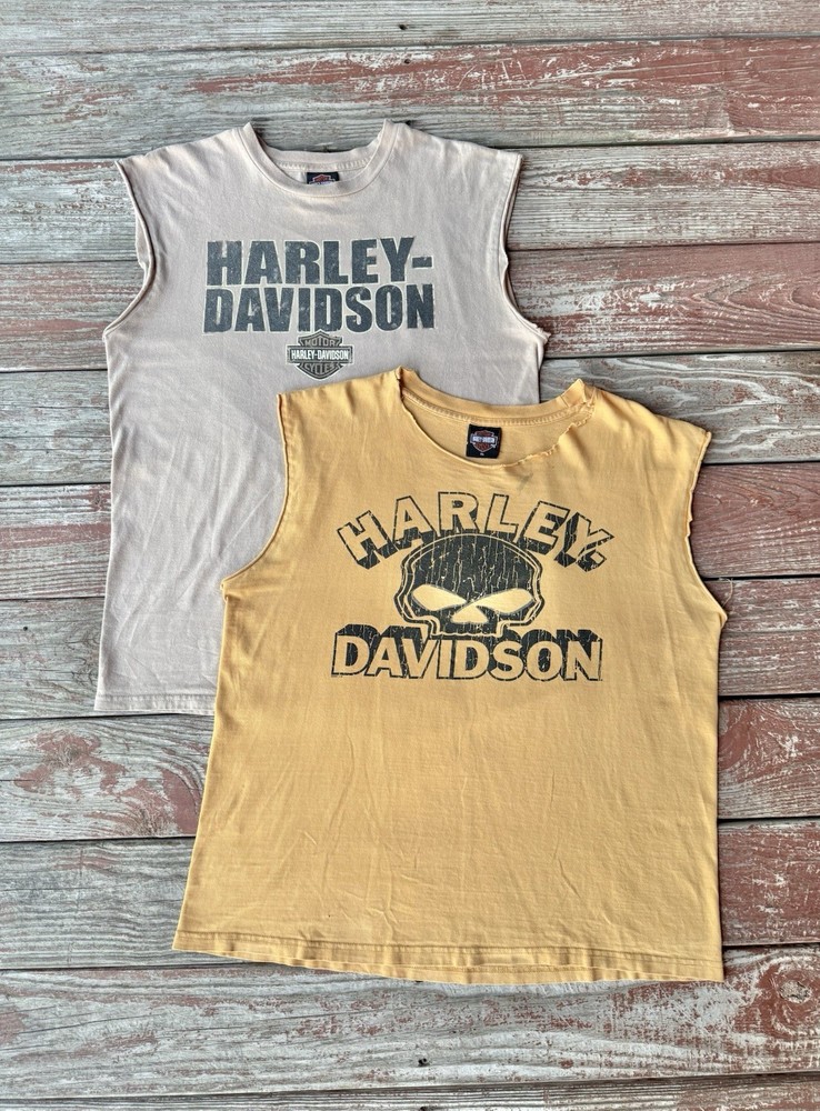 Vintage Y2K Harley Davidson T-Shirt Lot Of 2 Mens XL, L Sleeveless Chopped Biker
