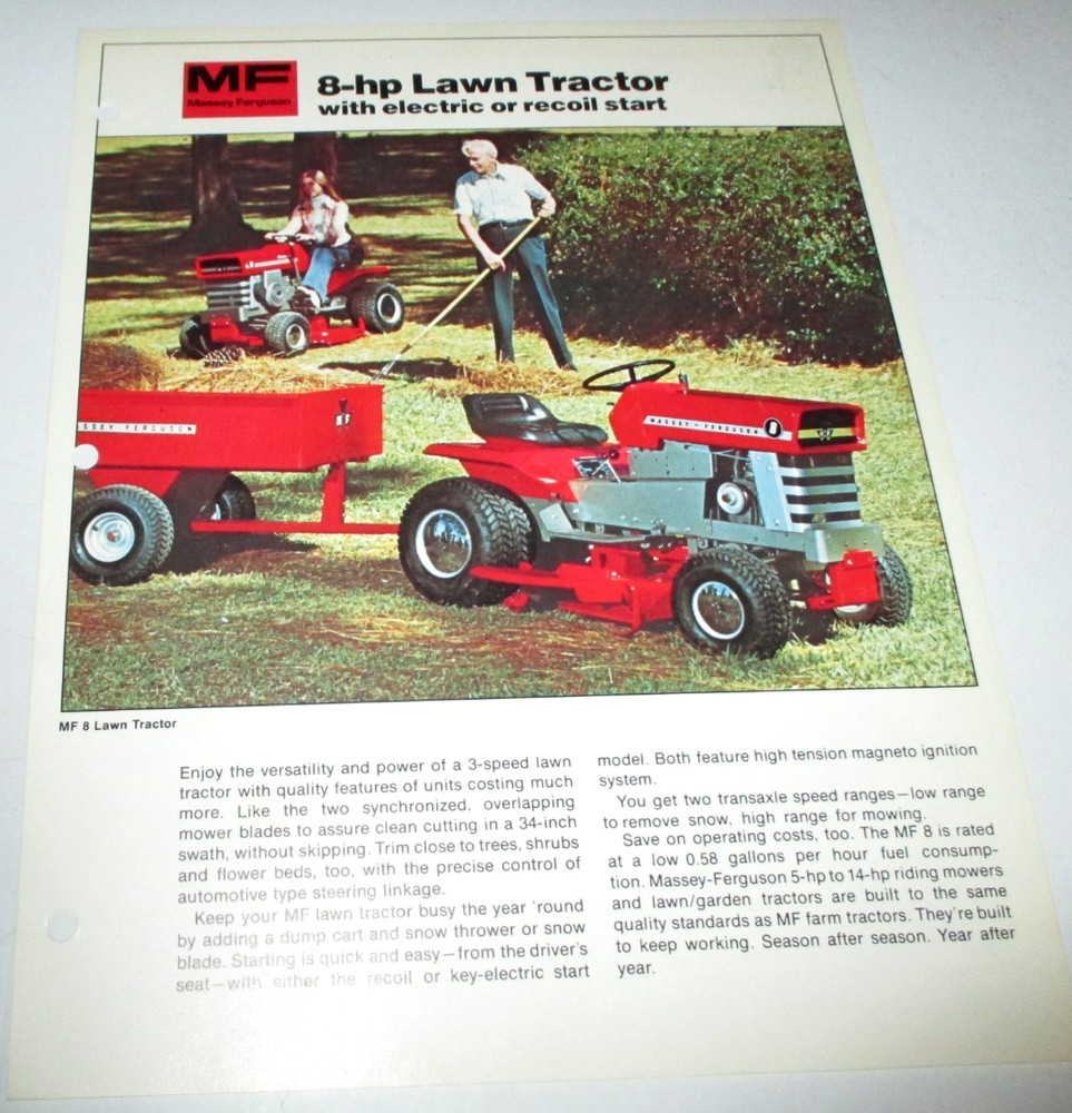 Massey Ferguson MF 8-HP Lawn Garden Tractor Sales Brochure Spec Sheet  718/574