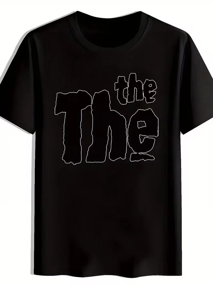 Men'S Retro Rock Band Graphic T-Shirt - Black Short Sleeve Crew Neck, Polyester