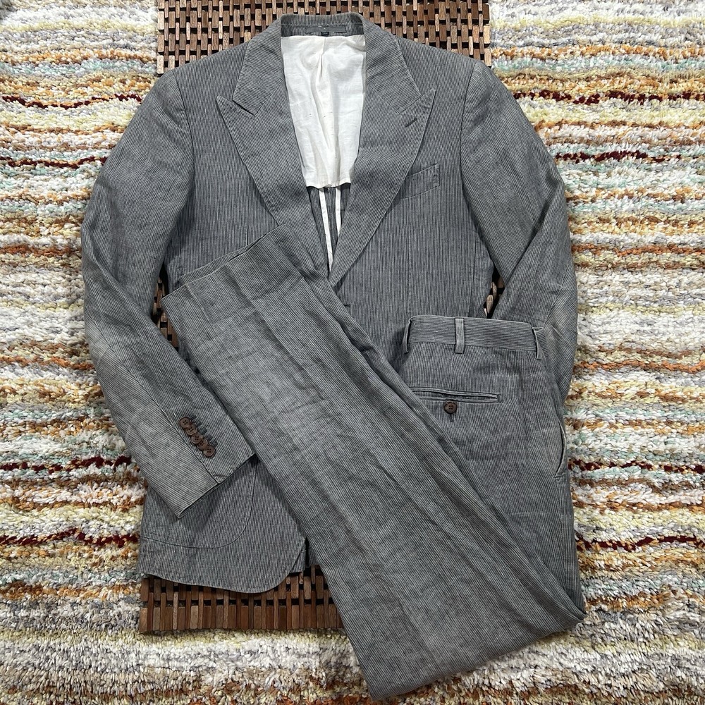 Suitsupply Pure Linen Two Piece Suit Blazer Coat Jacket Pants Slacks Grey 38L