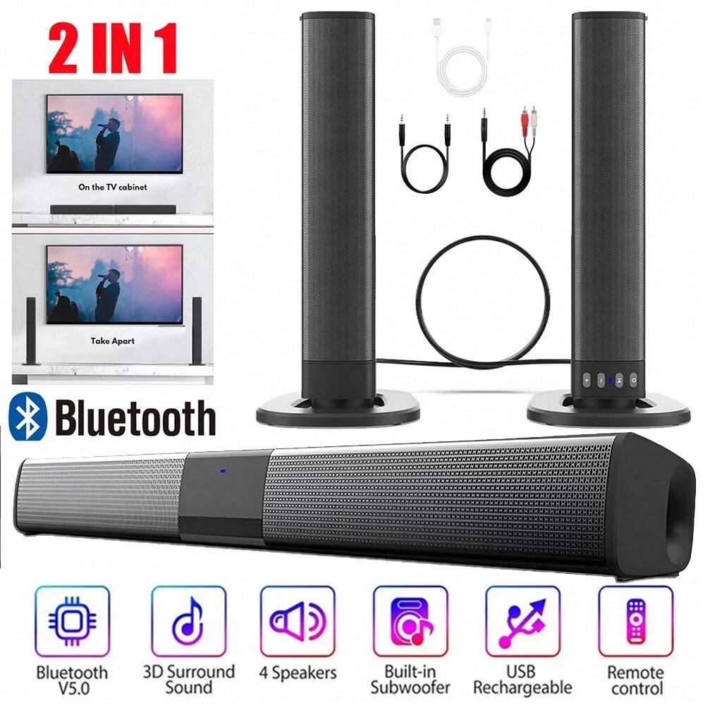 Dazone Bluetooth 5.0 Home TV Sound Bar 4 Speakers System Wireless Subwoofer 3D S